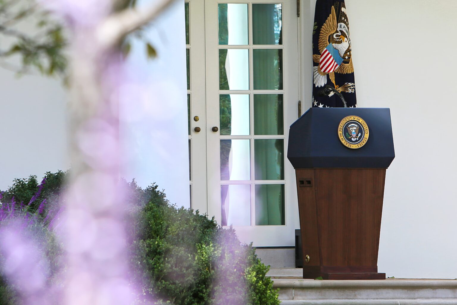 White House Podium close up with flowers