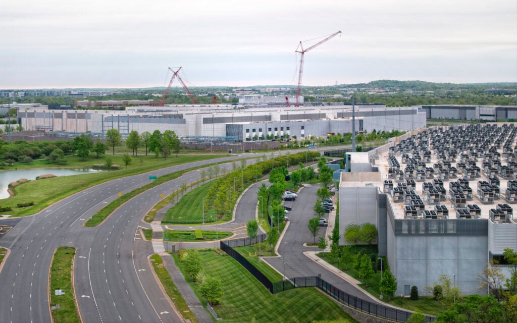 Aerial view of a data centers in Ashburn, Virginia